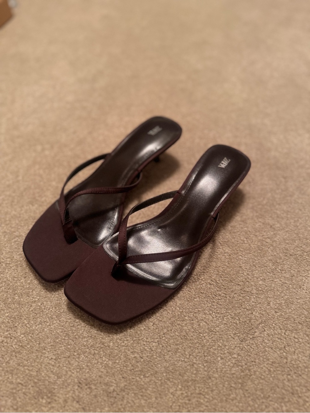 Zara chocolate brown Square-Toe Strappy Kitten Heels size 8